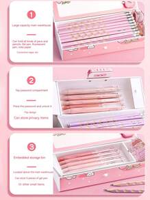 1個帶密碼鎖的多功能文具盒,高科技鉛筆盒,也可以當作學生玩具收納盒 - 粉色 - 查看 5