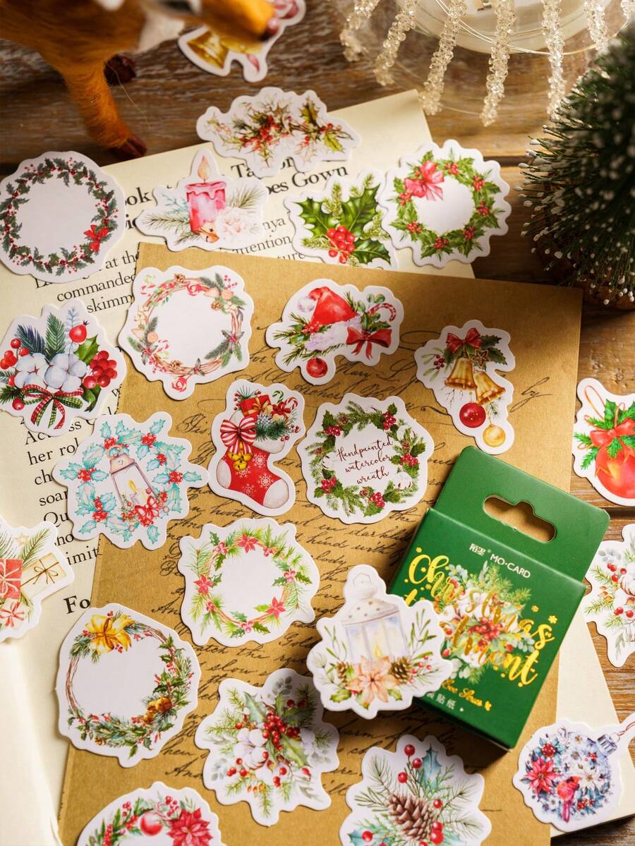 46 Piezas Set De Pegatinas De La Serie De Noche De Navidad En Caja - Verde Oscuro - Ver 1