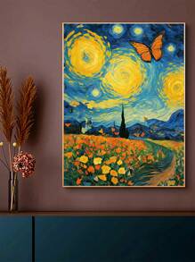 Colorful Floral Butterfly Artistic Illustration Diamond Painting, New Arrival, Round Diamond Full Drill, Diy Mosaic Embroidery, Living Room Home Decoration Wall Painting, Artistic Creative Embroidery, Wall Decoration Diamond Painting, 1 Set