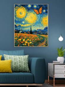 Colorful Floral Butterfly Artistic Illustration Diamond Painting, New Arrival, Round Diamond Full Drill, Diy Mosaic Embroidery, Living Room Home Decoration Wall Painting, Artistic Creative Embroidery, Wall Decoration Diamond Painting, 1 Set