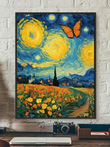 Colorful Floral Butterfly Artistic Illustration Diamond Painting, New Arrival, Round Diamond Full Drill, Diy Mosaic Embroidery, Living Room Home Decoration Wall Painting, Artistic Creative Embroidery, Wall Decoration Diamond Painting, 1 Set
