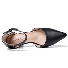 Women's Pointed Toe Heels Low Block Chunky Pumps Ankle Strap Buckle Dress D'Orsay Sandals Classic Comfortable Shoes - 黑色哑光 - View 5
