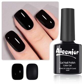 1pc 10ML Black Gel Nail Polish, Soak Off UV Light Cure Gel Polish For Nail Art DIY Manicure At Home