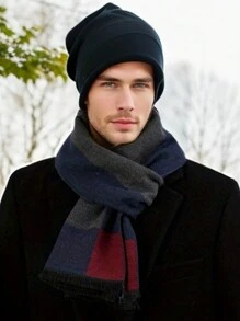 A Men's Simple, Fashionable And Gentlemen's Style Soft And Versatile Winter Scarf For Men - Navy Blue - View 1