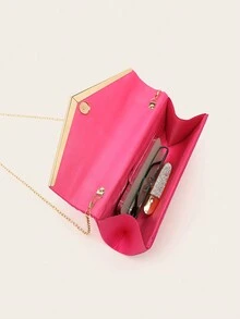Satin Folded Clutch Envelope Evening Bag - Hot Pink - View 9