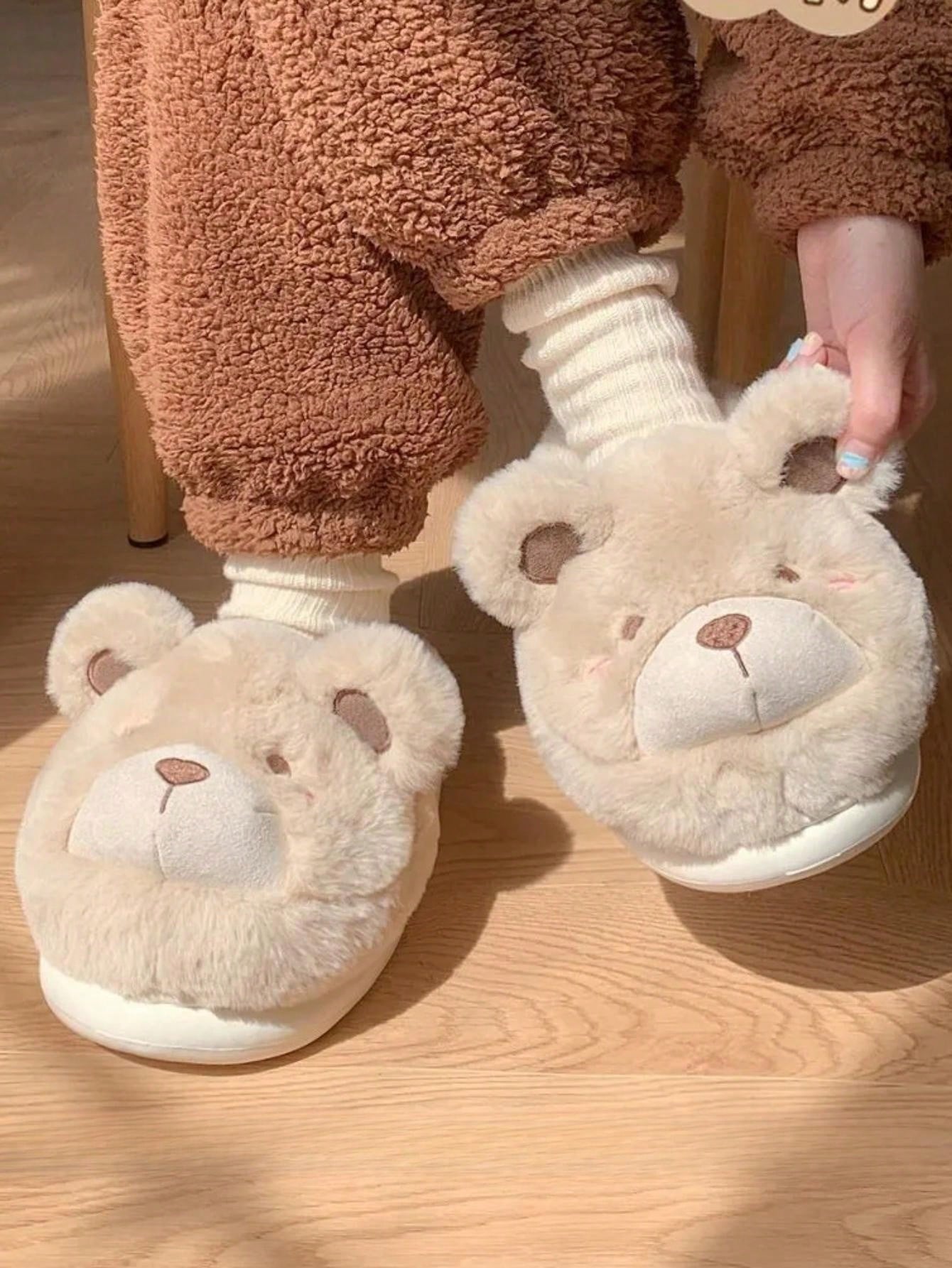 UPJAKS Slippers Simpatiche Pantofole da Orso Animale Pantofole Soffici da casa per Coppia Scarpe da Camera da Letto in Peluche Calde Invernali Pantofole in Cotone per Interni Antiscivolo Ciabatte