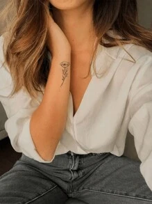 6入組黑色花、蝴蝶和月亮設計防水暫時性刺青,適用於手指、手腕、前臂、耳後和腳踝等小部位 - 黑色 - 查看 2