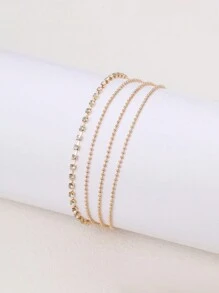 4入組圓珠鑽石踝鍊,夏季海灘多層踝鍊,街頭風格金屬鏈,男性時尚足踝/手飾品,金色飾品,適宜於日常穿著 - 金色 - 查看 4