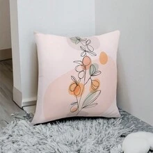 1入雙面印花天鵝絨坐墊套,抽象色塊&植物圖案 - 彩色 - 查看 3