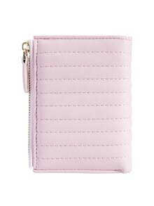 Batsioe拼色字母女士錢包,ins風格韓版簡約學生拉鍊包 - 粉色 - 查看 3