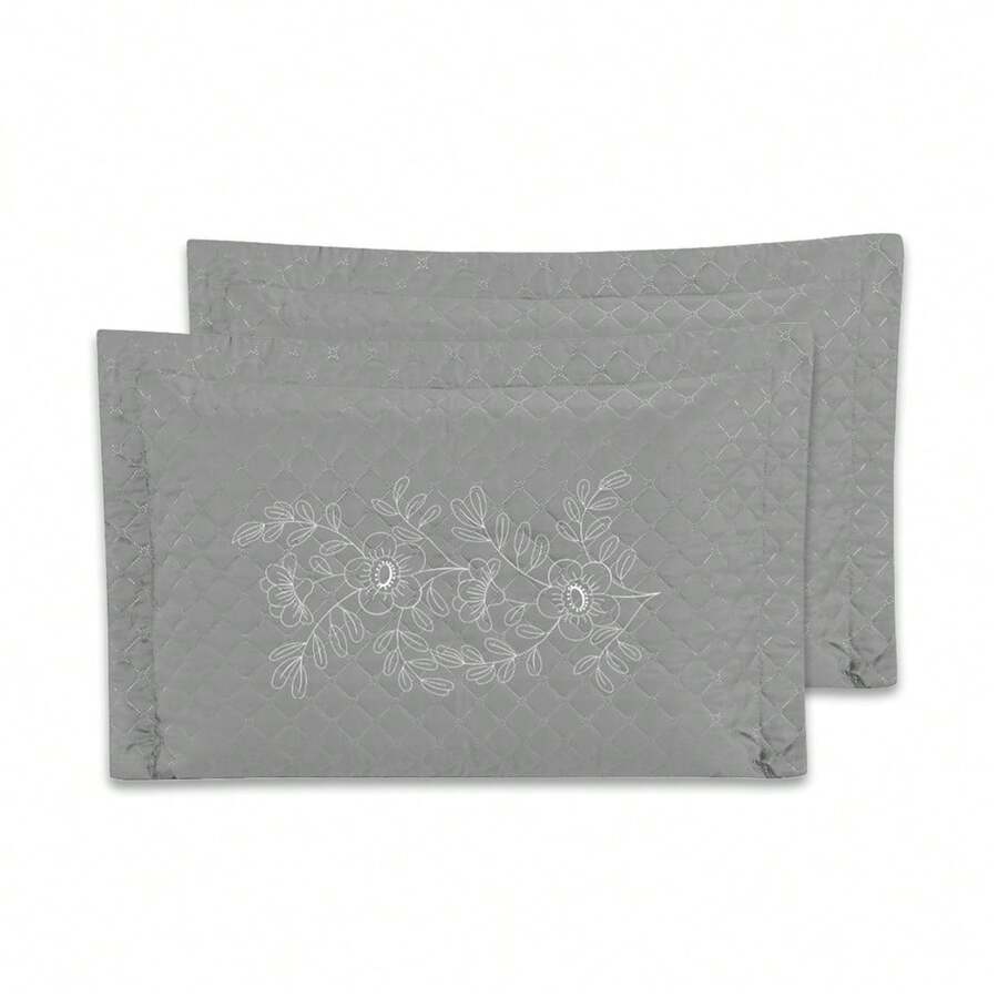 2 Pillowcases With Ultrasonic Quilted EMBROIDERY 70cmx50cm - Grey - View 1