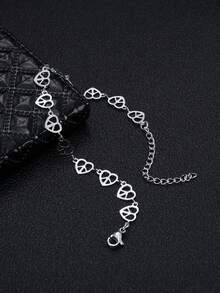 1件装女士不锈钢心形和平标志吊坠手链，简约链条腕带，适合日常佩戴 - 銀色 - 查看 3