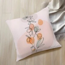 1入雙面印花天鵝絨坐墊套,抽象色塊&植物圖案 - 彩色 - 查看 4