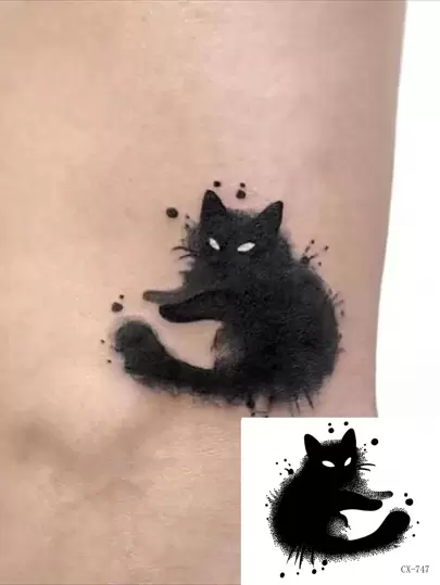 1張水彩風格酷炫黑貓圖案、耐汗水、適用於日常時尚族臨時貼紋防水pvc貼紙