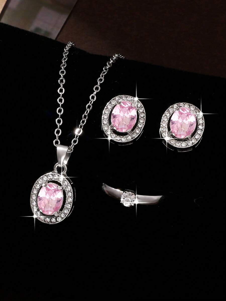 4 件/套時尚女士粉色首飾