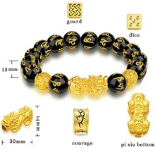 Bracciale/collana Feng Shui Pixiu In Ossidiana Nera