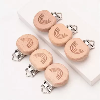 5pcs/pack Wooden Cartoon Pacifier Clips Silicone Teething Beads Holder