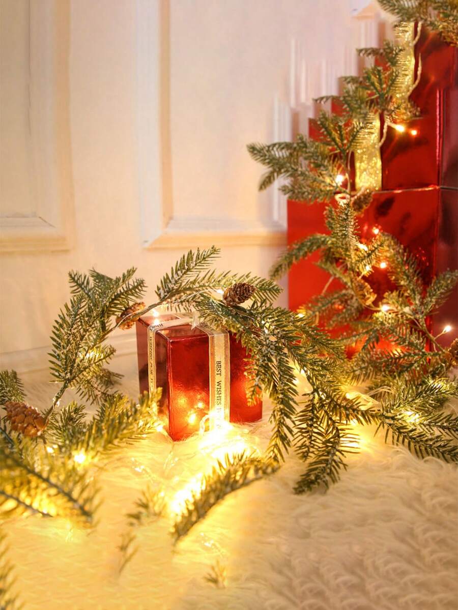 1 Miếng Chạy bằng pin Giáng sinh Quả tùng & Cây thông Kim tiêm String Với Mô phỏng Bông tuyết , Cây giáng sinh Đồ trang trí Vòng hoa , Led Đầy màu sắc Nàng tiên Ánh sáng Đối với Lễ hội Đồ trang trí - Màu vàng - Xem 1