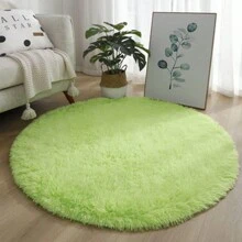 1pc Round Fluffy Shaggy Solid Color Area Rug For Living Room Bedroom Bedside - Green - View 4