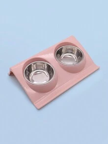 批發寵物碗,不銹鋼狗碗和貓碗,雙碗食品和水用品 - 粉色 - 查看 4