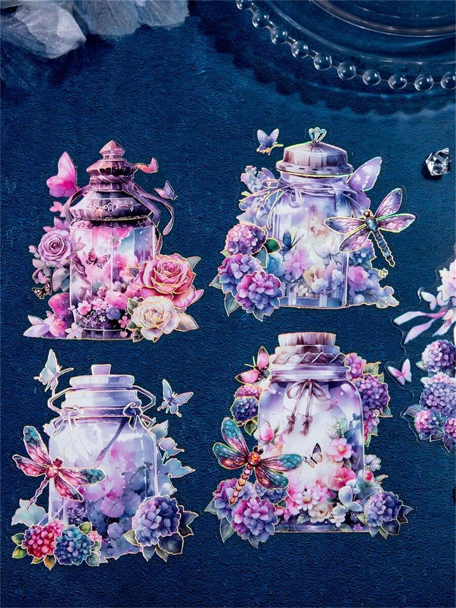 10 件寵物貼紙套裝瓶仙境系列 3d 雷射花蝴蝶工藝用品適合 Diy 剪貼簿、筆記本 - 彩色 - 查看 1