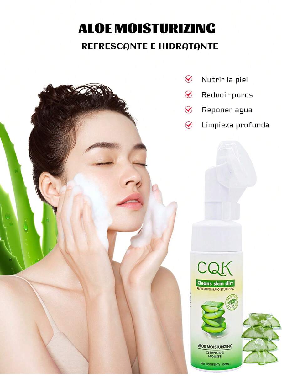 Limpiador de Extracto de Aloe Vera – Limpiador Facial Profundo y Hidratante Sin Aromas Añadidos, Burbujas Suaves para Limpieza Facial, 150ml, Ideal para Todas las Pieles - Cuidado Natural y Sereno - Verde - Ver 1