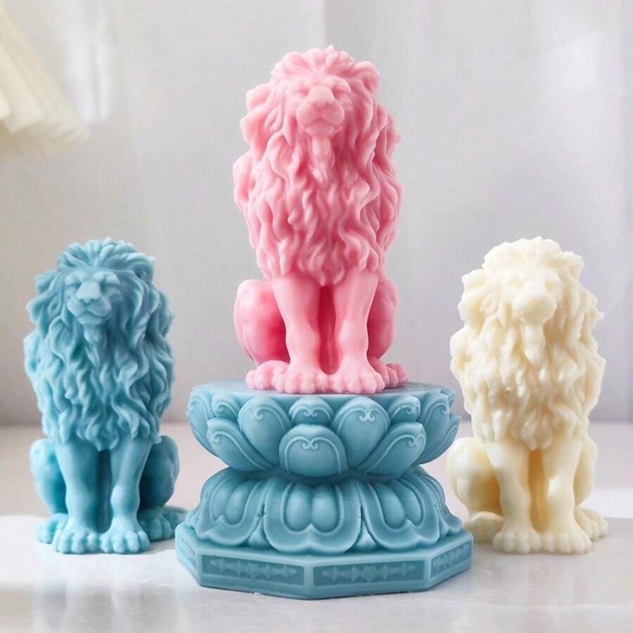 獅子造形矽膠模具,適用於蠟燭、石膏、環氧樹脂製作工藝鑄造 - 白色 - 查看 1