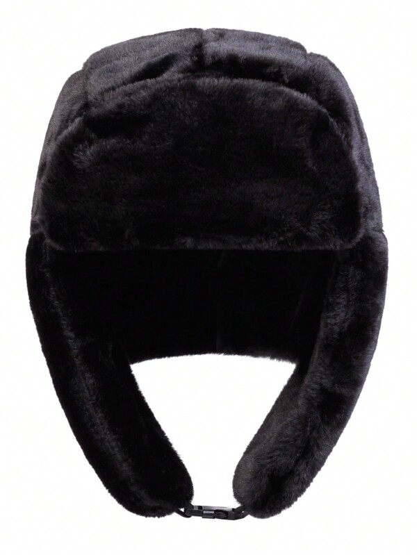 1 Stück Schwarze, Flauschige Fliegermütze Mit Ohrenklappen Für Herren Mit Verstellbarem Kinnriemen Für Sonnenschutz Outdoor, Geeignet Für Reisen Im Frühling Und Herbst, Strandpartys Und lässig