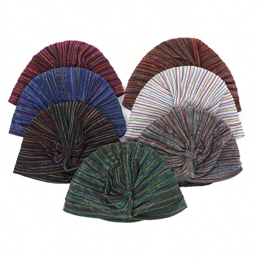 1pc Ladies' Silver Thread Pleated Elastic Headscarf Head Wrap - Black - View 1