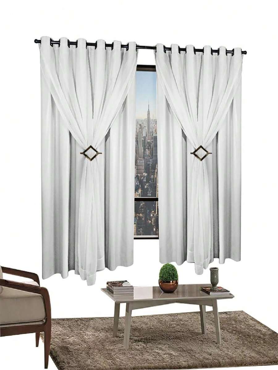 2.00m X 1.30m的窗簾,100%遮光,內含平紋紗材質,適用於客廳或卧室 - 白色 - 查看 1