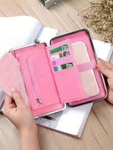 優雅蝴蝶結裝飾手機錢包,帶有卡槽和拉鍊口袋的時尚手機殼 - 粉色 - 查看 4