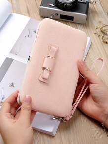 優雅蝴蝶結裝飾手機錢包,帶有卡槽和拉鍊口袋的時尚手機殼 - 粉色 - 查看 2