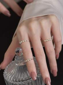 1個流行的&個性化開放式假珍珠戒指 - 復古銀色 - 查看 2