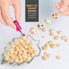 Diy手作木珠7尺寸自然無漆圓形木珠批發6mm、8mm、10mm、12mm、14mm、16mm、20mm珠子,適用於垂飾、攀繩編織、珠寶製作、農家裝飾 - 原木色珠子 - 查看 4