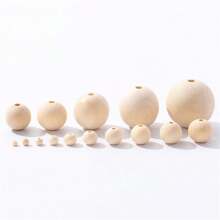 Diy手作木珠7尺寸自然無漆圓形木珠批發6mm、8mm、10mm、12mm、14mm、16mm、20mm珠子,適用於垂飾、攀繩編織、珠寶製作、農家裝飾 - 原木色珠子 - 查看 2