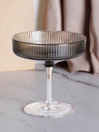 1pc Simple Grey Striped High Footed Food & Beverage Tumbler Glass For Commercial Or Home Use, 160ml