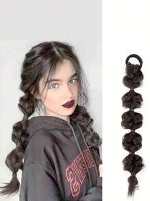 1pc Synthetic Hair Twisted Braid Ponytail Hair Tie Boxer Braid Style - Black - View 1