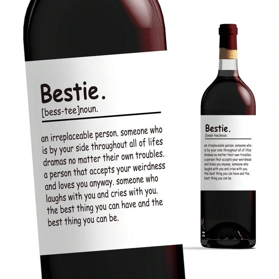 件有趣的生日酒瓶標籤，親愛的朋友酒瓶貼紙，男士和女士自黏酒標籤，女士友誼禮物，女士生日禮物 - 米色 - 查看 1
