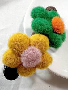 1pc Women's Cute Colorful Plush Flower Hair Clip For Daily Use - Multicolor - View 2