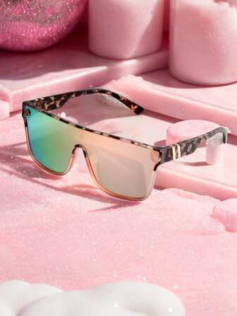 POLASUP 1pc Baby Pink Ladies' Sunglasses With Tie-Dye Gradient Colors, Metallic Decor, Coating, Polycarbonate Shatterproof Lens, Walking, Beach, Travel, One-Piece Leisure Style, Power Button Decor, Holiday Style, Fashionable Eyewear Boho,School Beach Accessories For Women Sun Glasses Sunglasses Shades Basics And Suit For Sweater Jeans Sweatpants Hoodie Jackets Dress And Long Sleeve Shirt Valentine's Day Fashionable Shade Elegant Outfit Family Outings Travel Vacation Holiday For Summer Beach Vacation,Outdoor,Travel