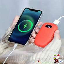Round Stone Hand Warmer And Power Bank 2 In 1, Double-sided Heating Portable Usb Digital Display Constant Temperature Charging Hand Warmer, With 2 Adjustable Temperature Settings. - Red - View 5