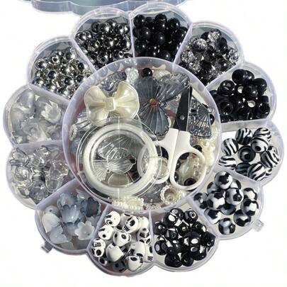 13格花盒珠寶盒三件套,黑色系列可製成手鍊、手機掛件、吊墜等系列