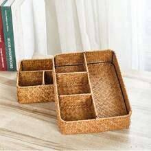 1pc Fashionable Handwoven Seagrass Storage Basket, Multipurpose Desktop Organizer Tray, Drawer Storage, Bathroom Tray, Kitchen Storage And Organization, Cosmetic And Jewelry Box, Portable Storage, Home Office Supply Organizer, Decorative Tray For Home, Bathroom, Kitchen, Snack Basket, Jewelry Box, Bedroom, Living Room, Makeup And Miscellaneous Item Organizer,For Back To School