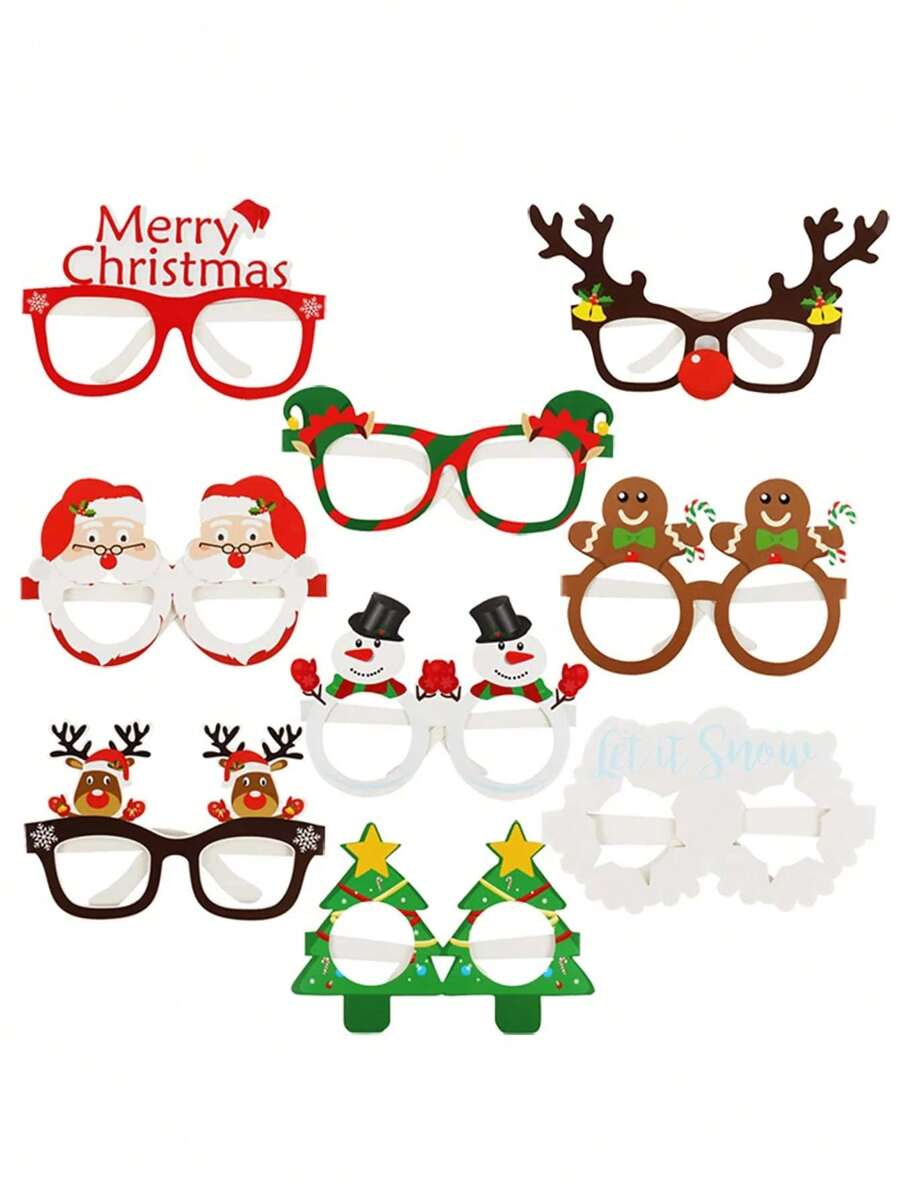 9pcs 3D Tiệc Giáng sinh Giấy Kính , Dễ thương Ông già Noen , Người tuyết , Cây thông noel Mô hình Trang trí Kính , Giáng sinh Đồ trang trí - Nhiều màu - Xem 1
