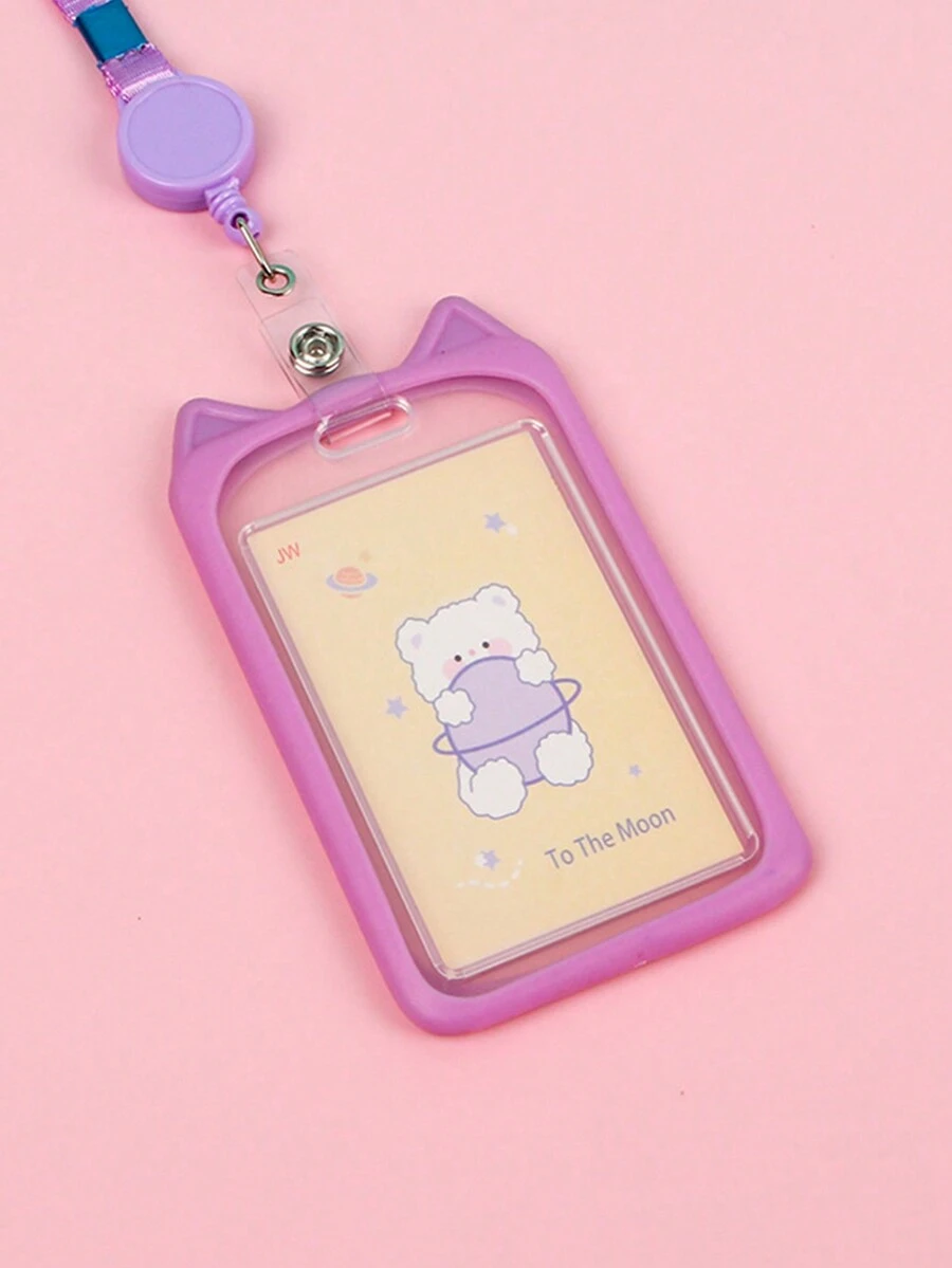 1入組卡通可愛卡套,可伸縮的半透明帶狀矽膠卡片套,適用於學生 - 彩色 - 查看 1