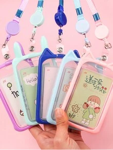 1入組卡通可愛卡套,可伸縮的半透明帶狀矽膠卡片套,適用於學生 - 彩色 - 查看 3