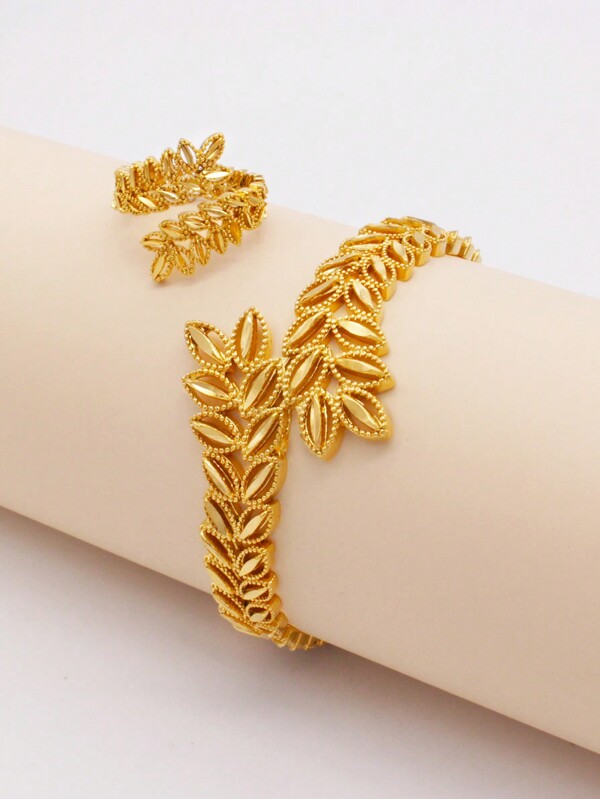 Conjunto de Joias de Casamento Dourado Folheado a Ouro para Casal, Pulseiras, Anéis, Presente para Mulheres, Mãe, Dia das Mães
