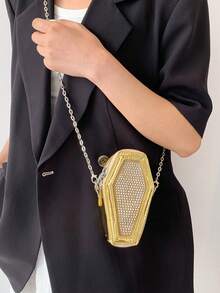 哥德式斜揹棺材包-假皮革新奇包包,適用於派對