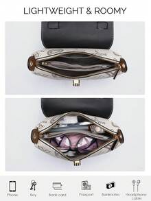 2023秋冬米白色字母圖案經典時尚四葉草扣手提袋,肩背包,日常通勤,出門斜跨包,假日親友禮物