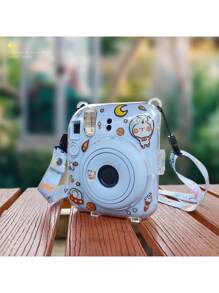 适用于富士 Mini 12/Mini 12拍立得相机的透明保护套，硬质PVC材质，带可容纳10张照片的相片袋 - 包含肩带和相机贴纸 - 蓝色（不含相机） - 藍色 - 查看 4